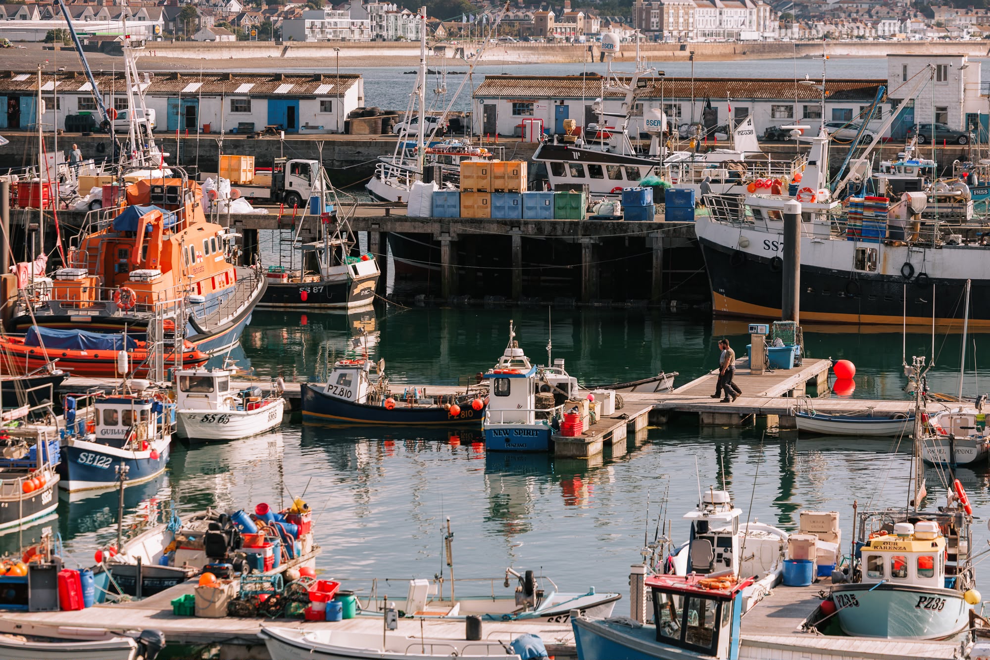 Boats moored in St Ives harbour